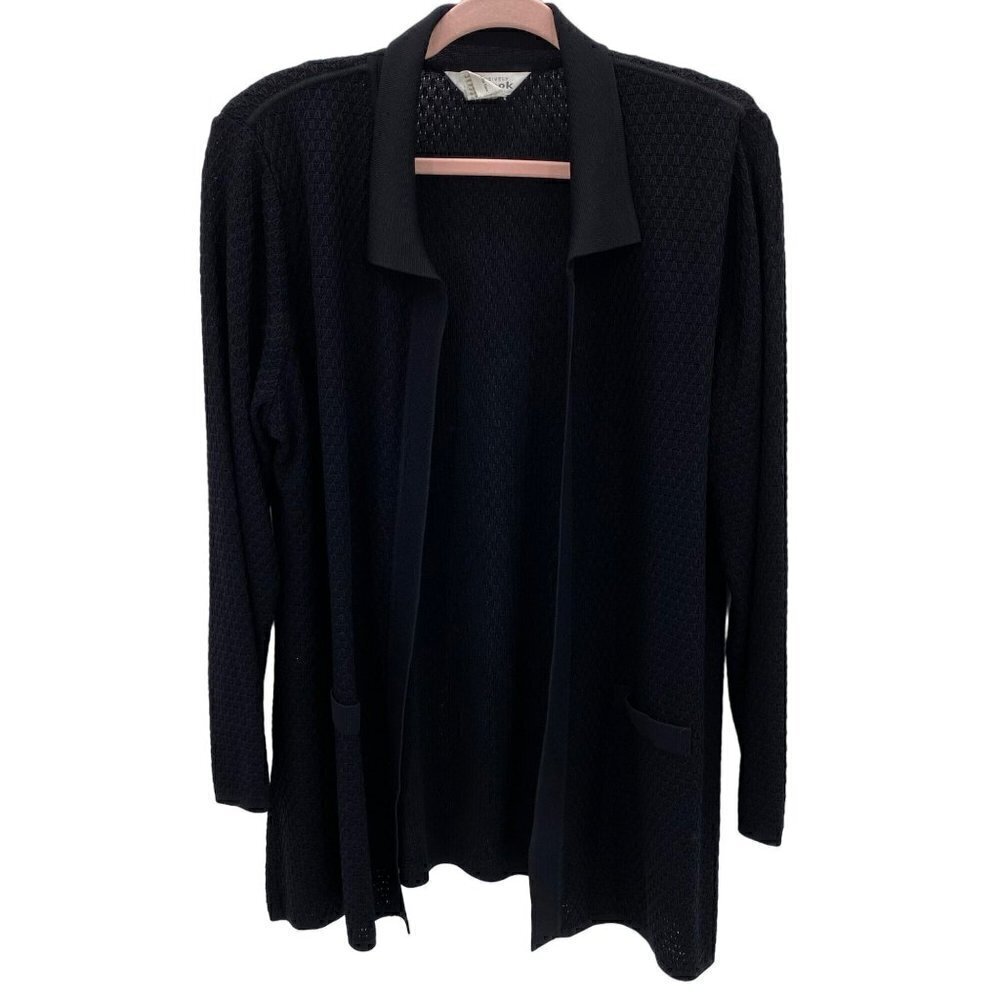 Exclusively Misook Black Open Front Cardigan Light Sweater Women's Size L